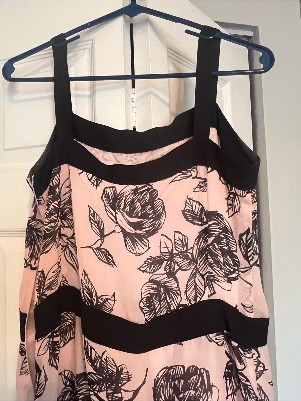 LOFT Pink and Black Floral Midi Dress